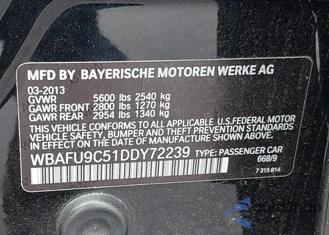 2013 BMW 550 Xi from USA, damaged, VIN WBAFU9C51DDY72239